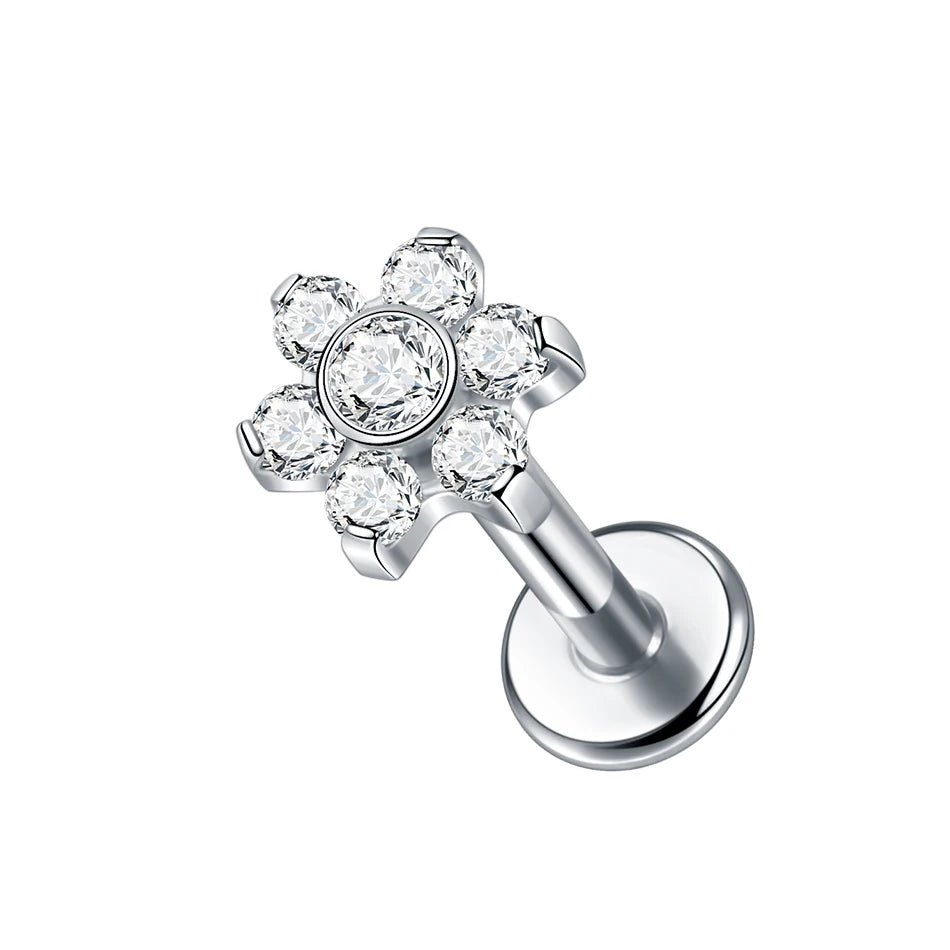 1PC Titanium Ear Cartilage Piercings Flat Back Stud Earring Internal Thread Butterfly Cross CZ Helix Tragus Piercing Jewelry 16G