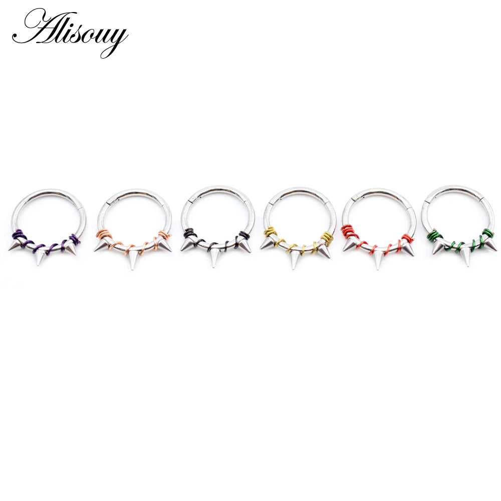 Alisouy 1PC Stainless Steel Twist Wire Hinged Clicker Nose Hoop Rings Ear Cartilage Tragus Daith Septum Body Piercing Jewelry