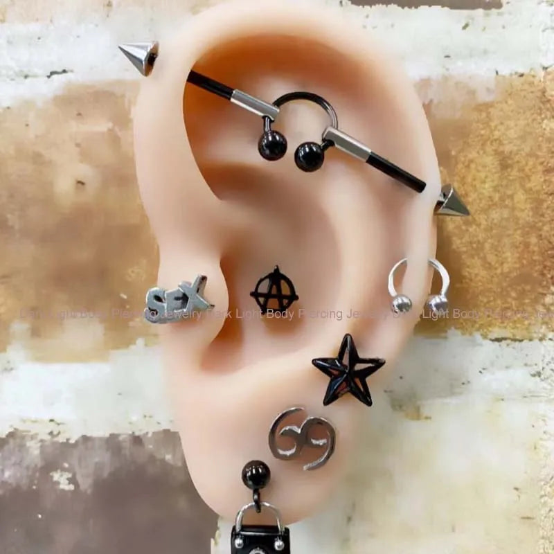 1PC New Stainless Steel Industrial Piercing Contrasting Colors Design Movable Adjustable Industrial Bar Heart Ear Piercing 16G