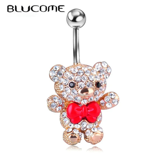Versatile Red Bow Tie Bear Belly Button Ring in 316L Surgical Steel