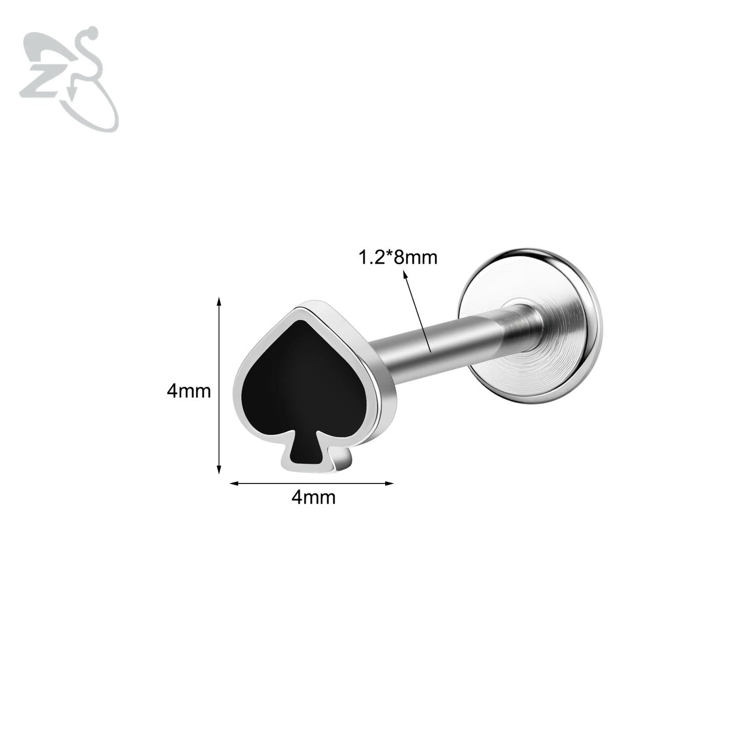 ZS 1 Piece 16G Stainless Steel Labret Lip Piercing Spade Heart Diamond Club Shape Ear Cartilage Tragus Helix Piercings 6MM/8MM