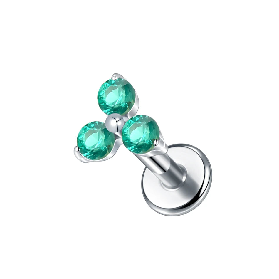1pc Titanium White Green Zircon Stud Earring for Women Flat Back Helix Tragus Labret Piercing Body Jewelry