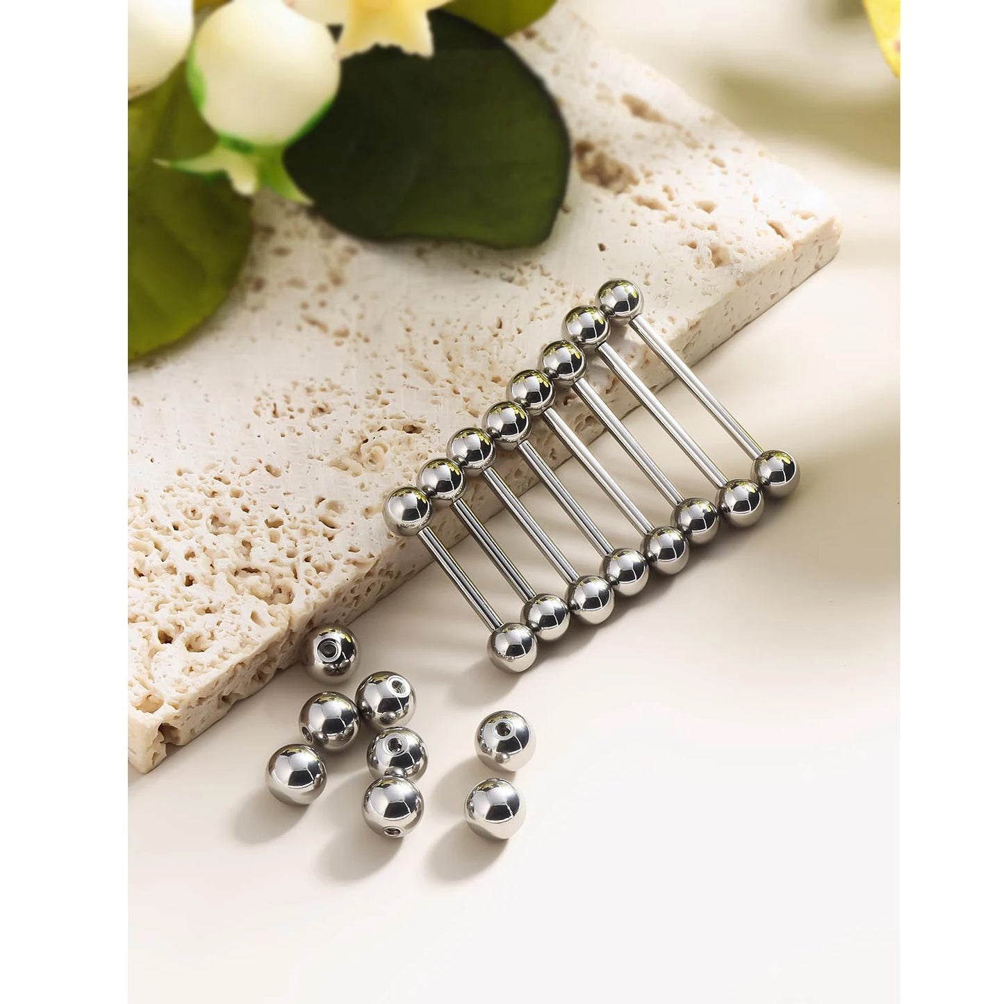 14G 16G Nipple Tongue Rings Stainless Steel Barbells Piercing Jewelry Silvery Black Golden 12mm-18mm Length Ball Size 5MM 6MM