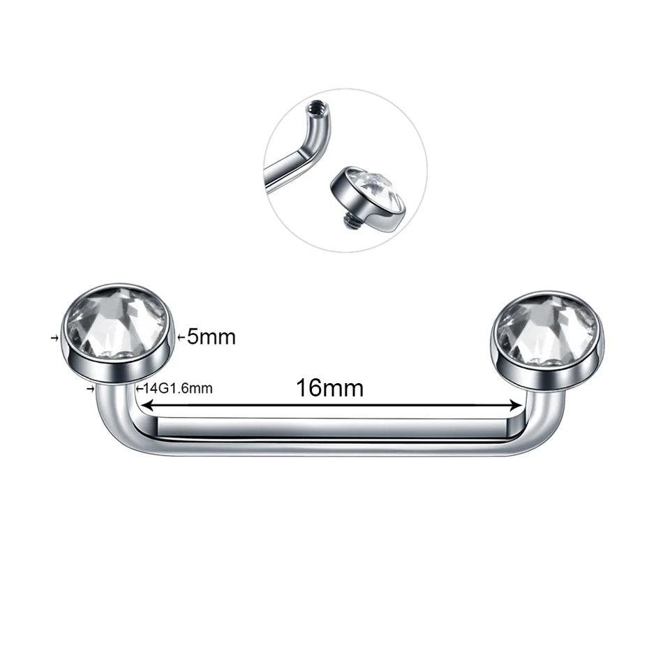1PC Titanium 16G 14G External&Internal Thread Surface Bar Industrial Barbell CZ Micro Dermal Anchors Ring Piercings Sexy Jewelry