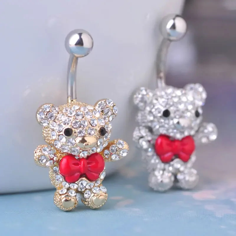 Versatile Red Bow Tie Bear Belly Button Ring in 316L Surgical Steel