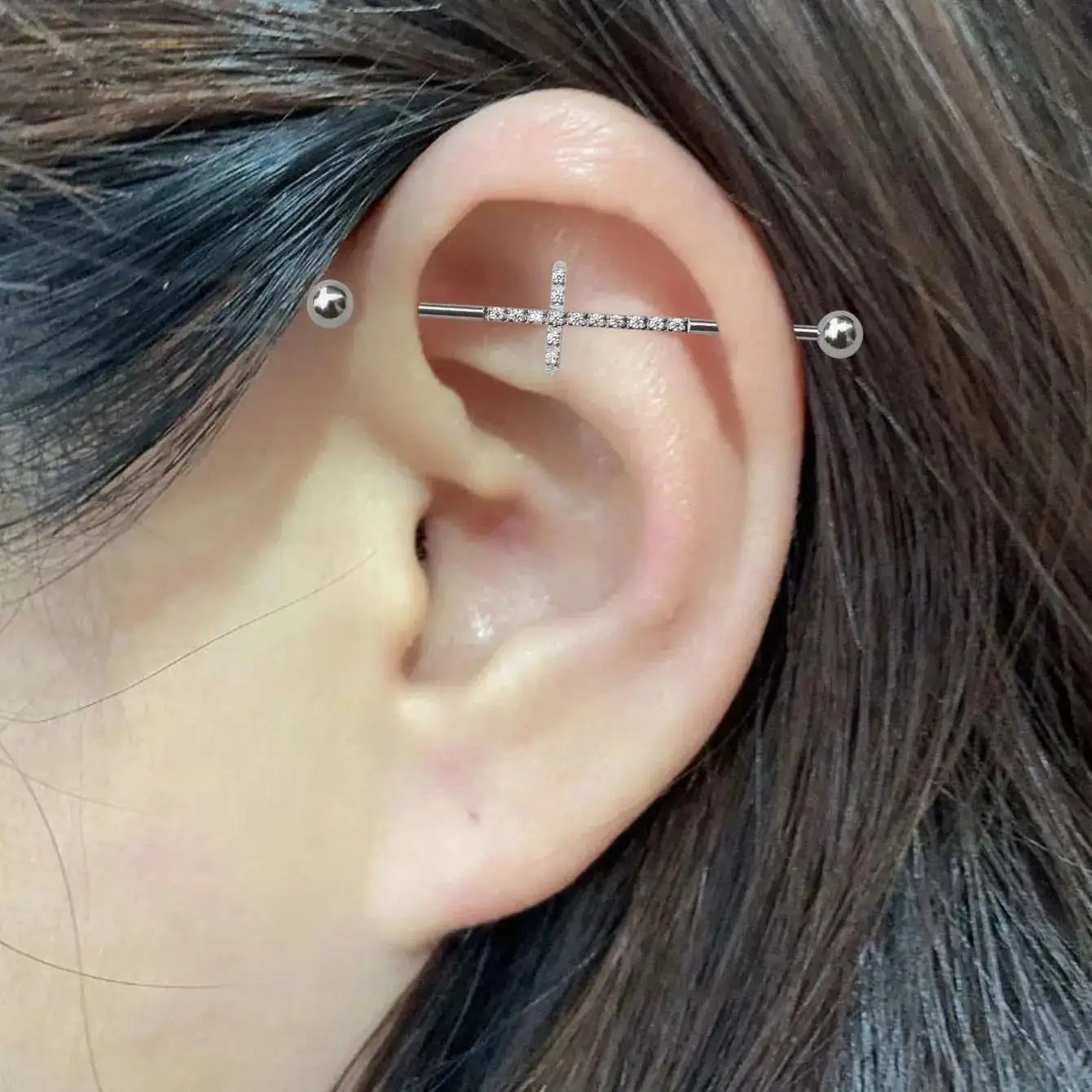 1PC Industrial Piercing Barbells Jewelry Stainless Steel CZ Heart Ball Pearl Cartilage Helix Earring Body Piercing for Women Men