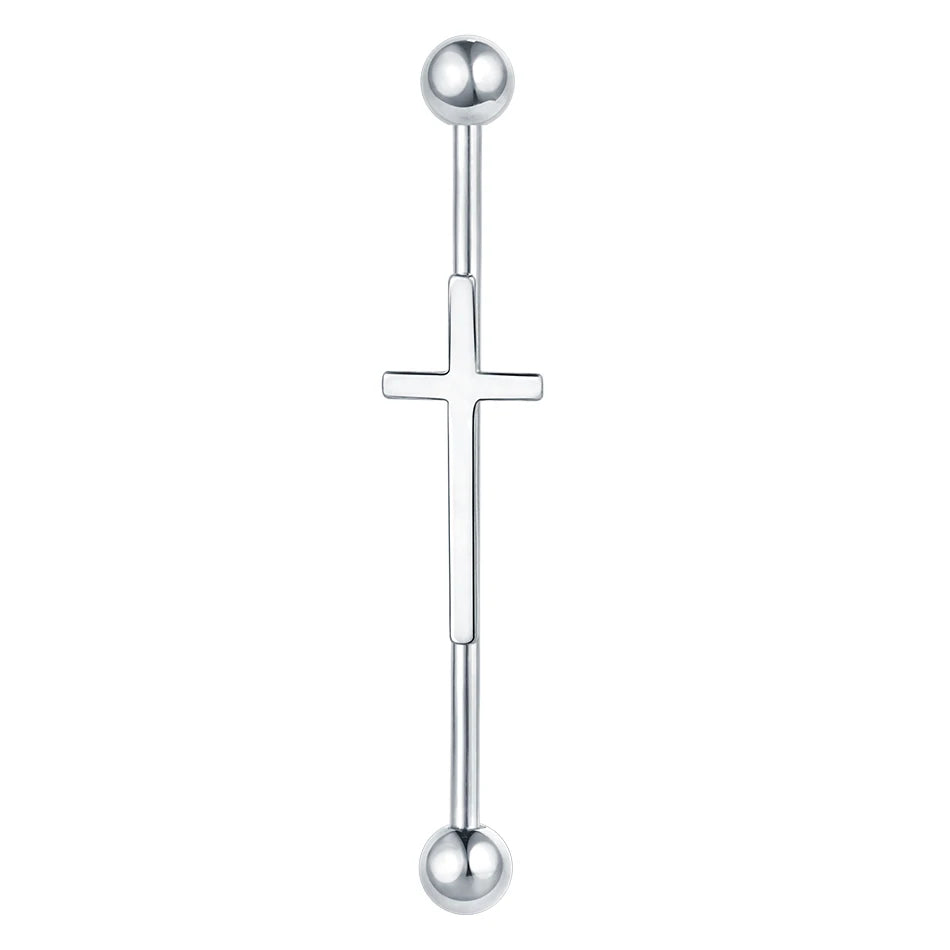 1PC Steel Cross Industrial Piercings Orelha Cartilagem Industrial Barbell Earrings Piercing Bar Scaffold Ear Cartilage Helix 14G