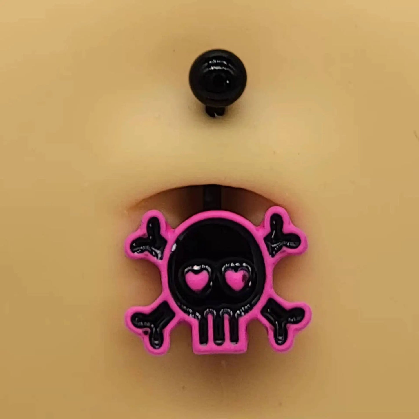Stylish Stainless Steel Belly Button Ring with Pink Rose Skull Design