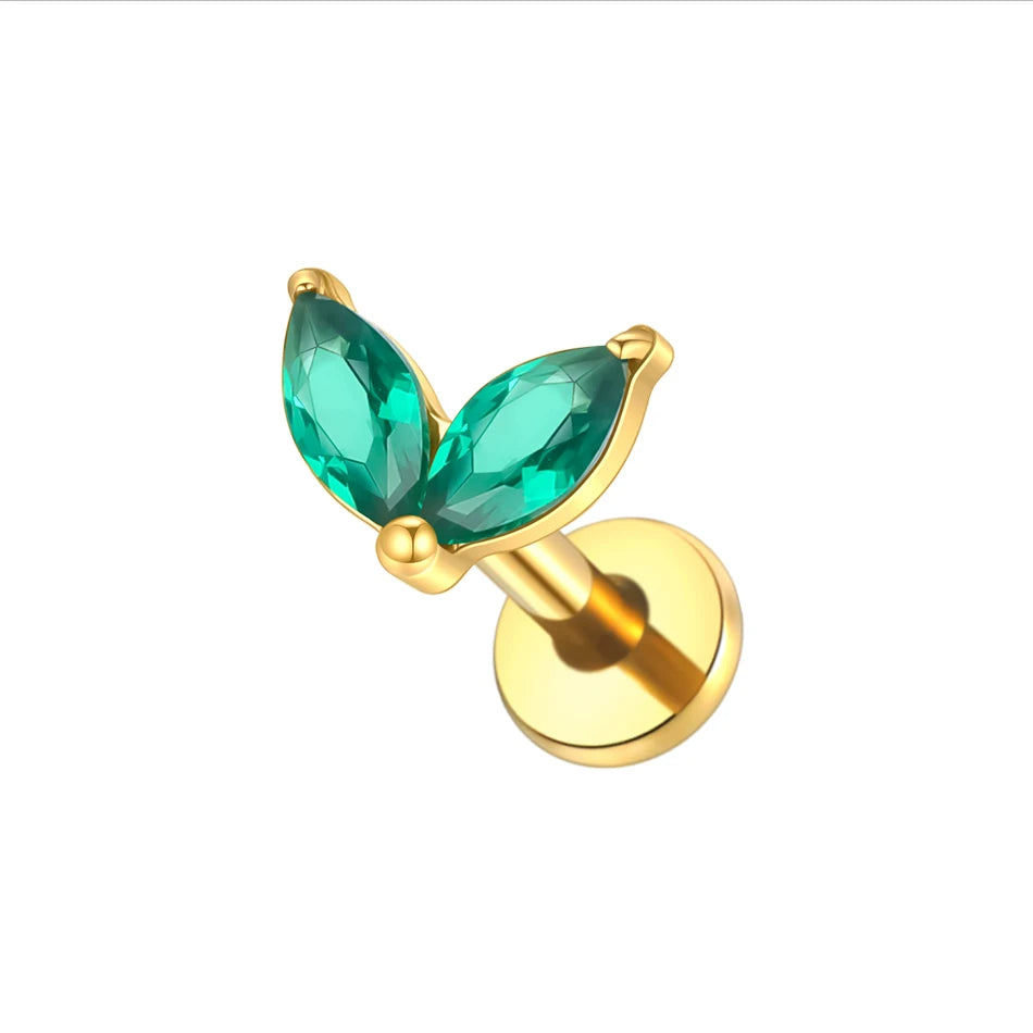 1pc Titanium White Green Zircon Stud Earring for Women Flat Back Helix Tragus Labret Piercing Body Jewelry