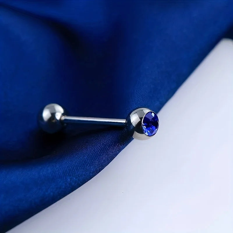 10pcs 14 Gauge With Rhinestone Straight Barbell Metal Tongue Piercing Jewelry ,Stainless Steel Tongue Rings, 12 -18mm Available