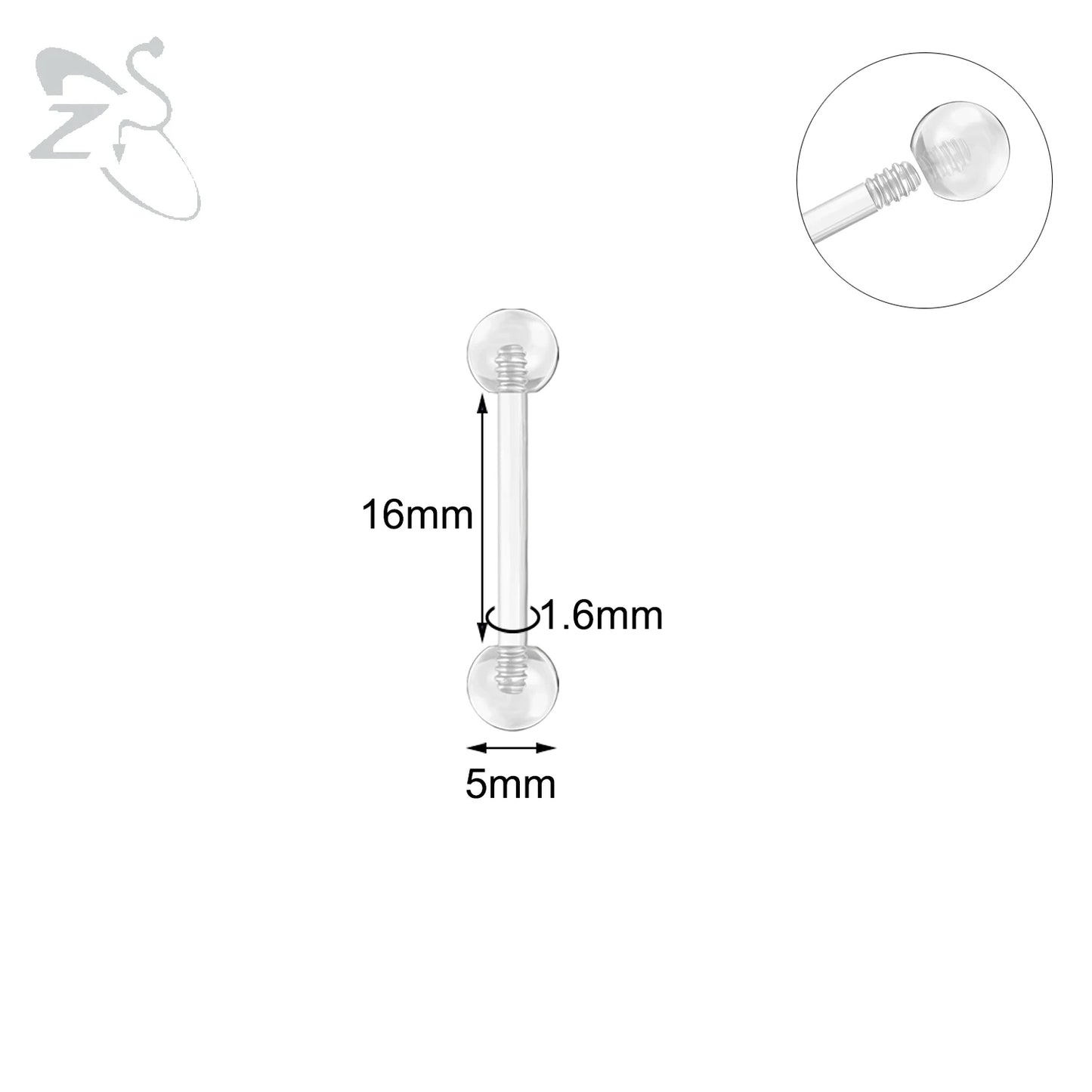 ZS 1PC Acrylic Stud Earring for Women Men Transparent Double Headed Round Earring Ear Helix Conch Cartilage Piercing 14G Jewelry