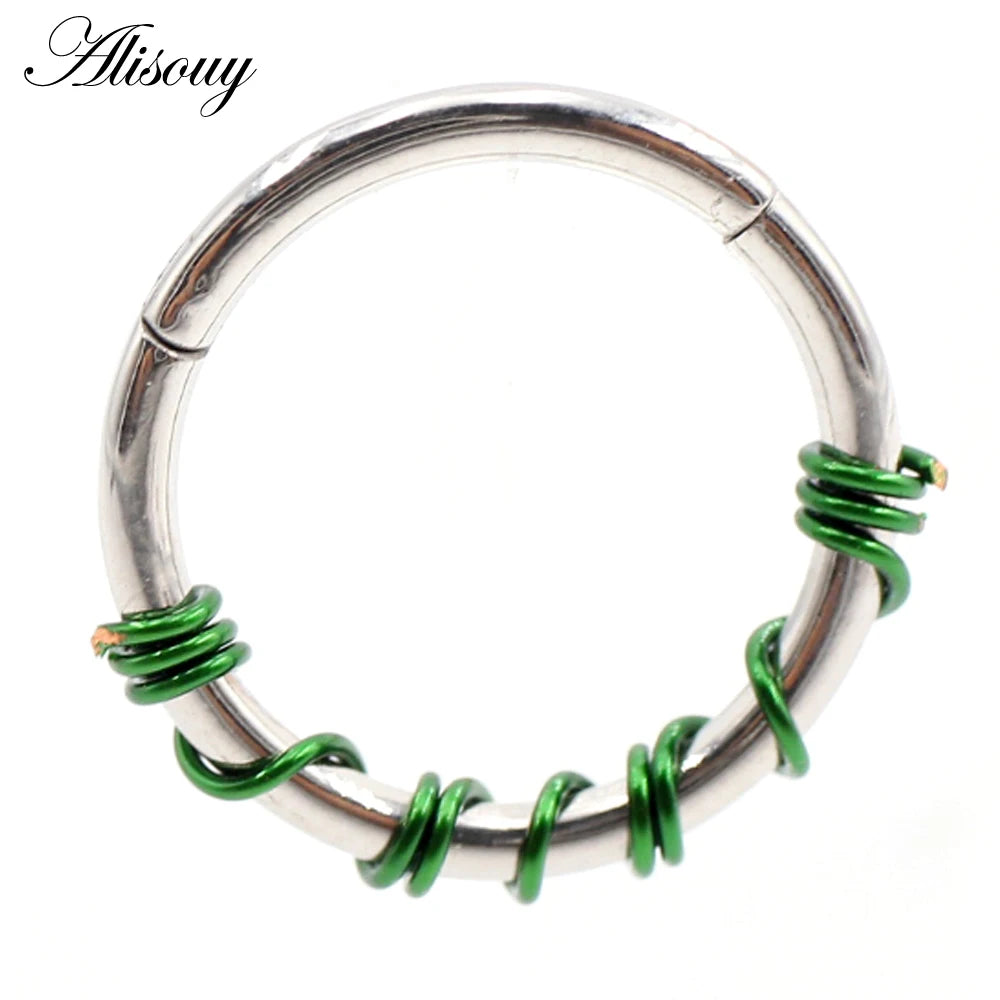 Alisouy 1PC Stainless Steel Twist Wire Hinged Clicker Nose Hoop Rings Ear Cartilage Tragus Daith Septum Body Piercing Jewelry