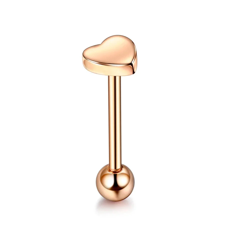 1PC Stainless Steel Heart Shaped Tongue Ring Barbell Tongue Piercing Cute Bar Ear Tragus Studs Labret Piercing Body Jewelry