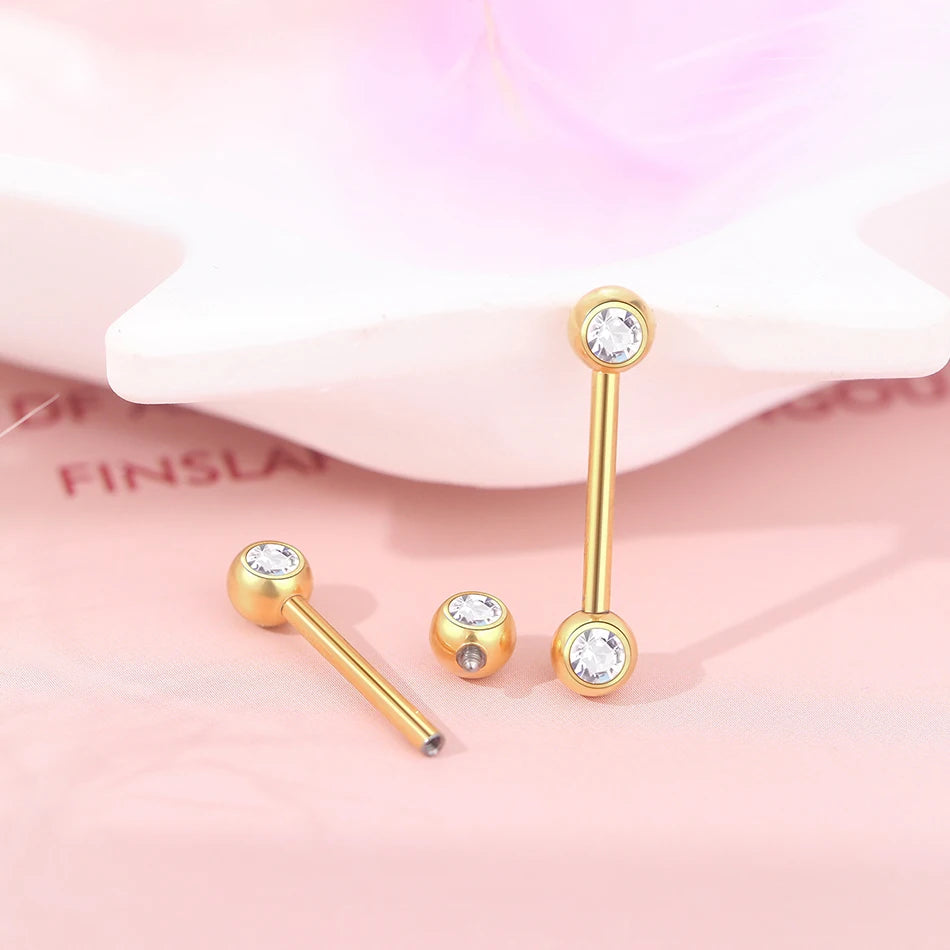 1/2Pcs Titanium Nipple Piercing Jewelry CZ Bezel Tongue Nipple Bars Piercing for Breasts Sexy Piercing Mamilo for Women 12-20mm