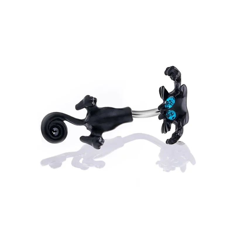 Elegant Stainless Steel Cat-Shaped Belly Ring with Zircon Detailing