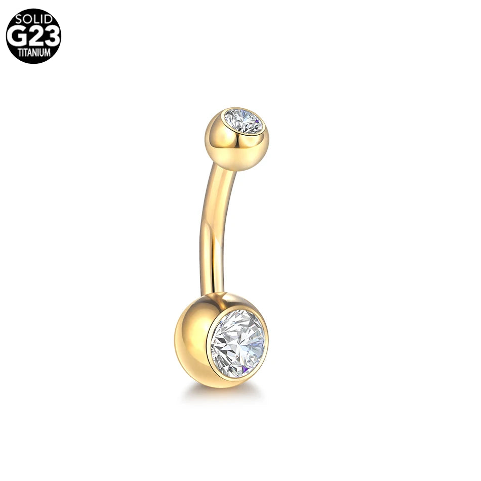 1PCS G23 Titanium 14G Gold Color Belly Button Rings Navel Nombril Piercing CZ Gem 6/8/10/12mm Bar Belly Piercing Sexy Jewelry