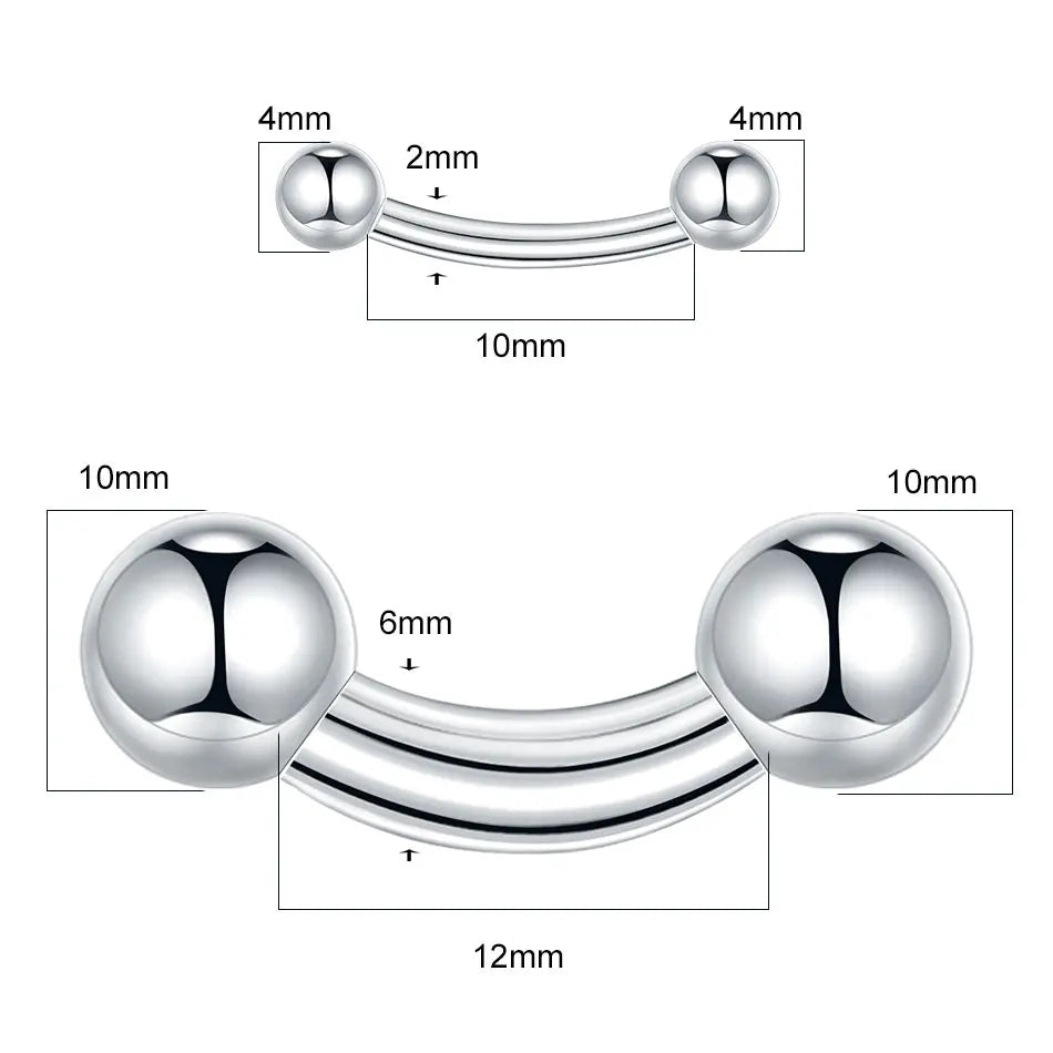 1/5PCS Steel Curved Barbell Banana Large Size 16G-00G Eyebrow Cartilage Tragus Piercing Earring Lip Stud Tongue Jewelry for Men