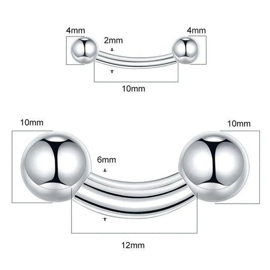 1/5PCS Steel Curved Barbell Banana Large Size 16G-00G Eyebrow Cartilage Tragus Piercing Earring Lip Stud Tongue Jewelry for Men