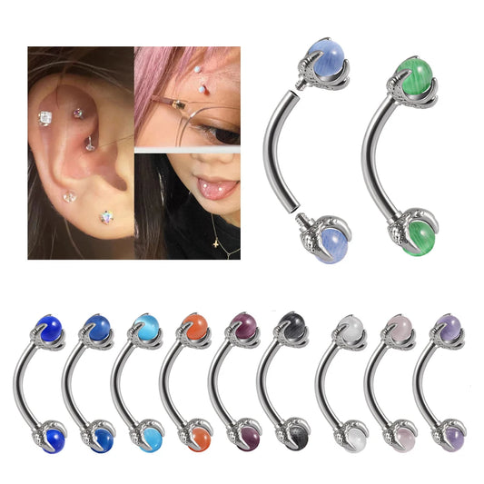 1PC 316L Surgical Steel Stylish sexy Curved Barbell Ring Opal Eyebrow Ear Cartilage Helix Piercings Jewelry 16G Ladies Men