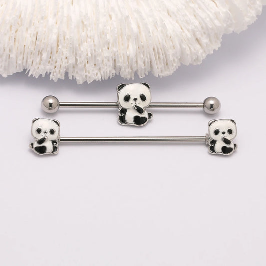 1PC 14G Panda Industrial Piercing  Surgical Steel Cartilage Ear industrial Barbell Body  Jewelry