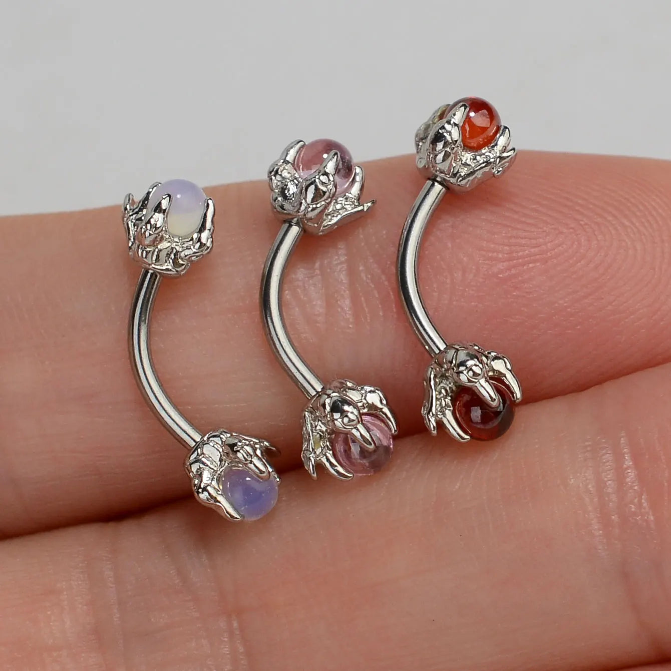 1PC Stainless Steel Curved Barbells Opal Eyebrow Rings Dragon Claw CZ  Eyebrow Studs Ear Cartilage Tragus Body Piercing Jewelry
