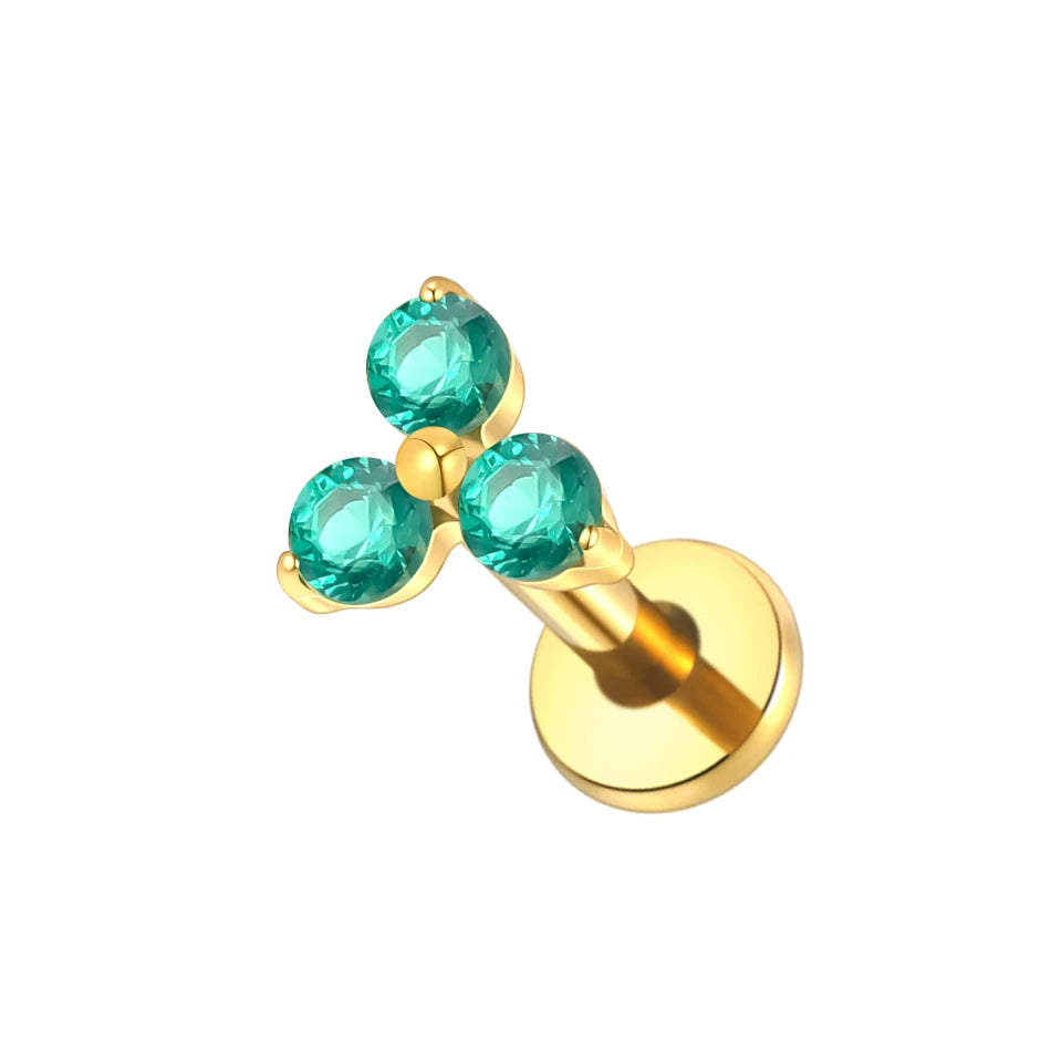1pc Titanium White Green Zircon Stud Earring for Women Flat Back Helix Tragus Labret Piercing Body Jewelry