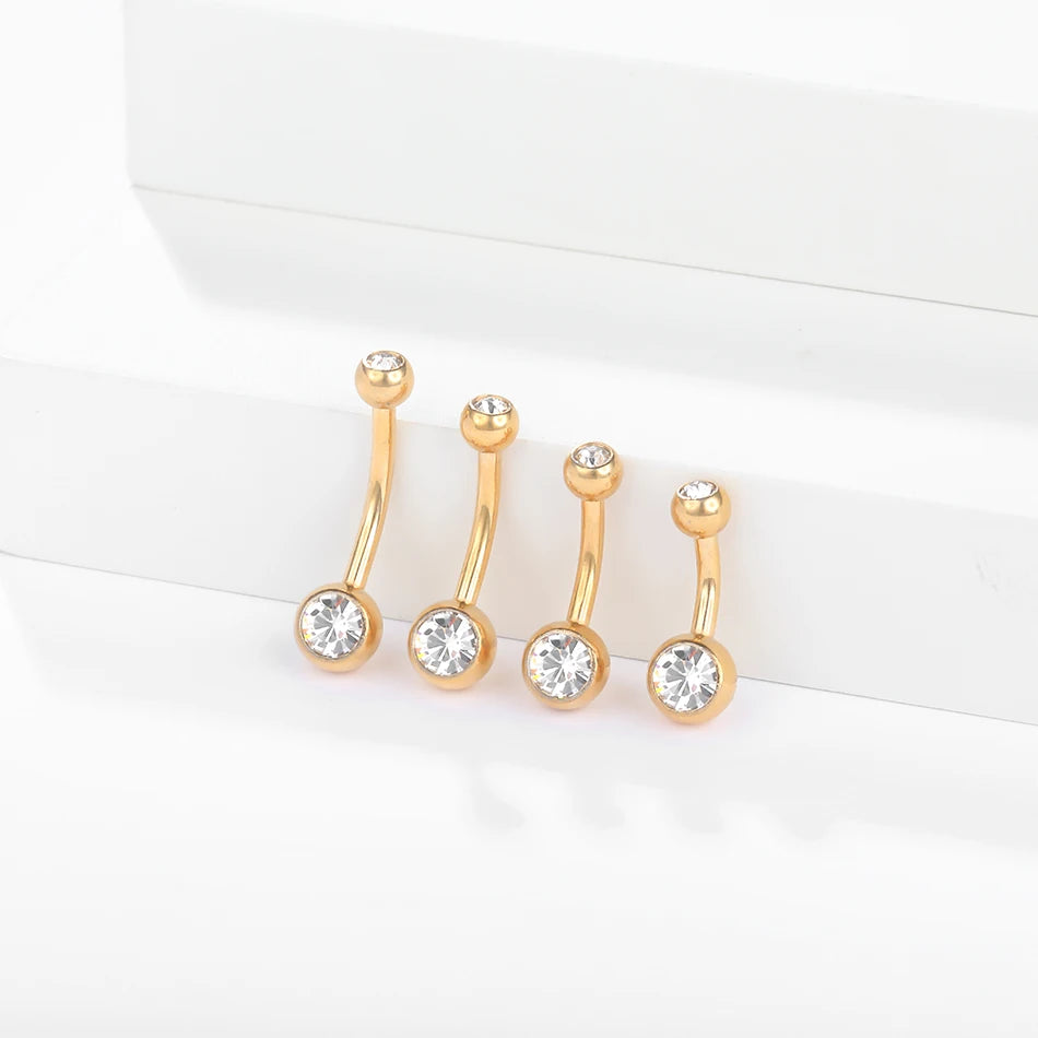 1PCS G23 Titanium 14G Gold Color Belly Button Rings Navel Nombril Piercing CZ Gem 6/8/10/12mm Bar Belly Piercing Sexy Jewelry
