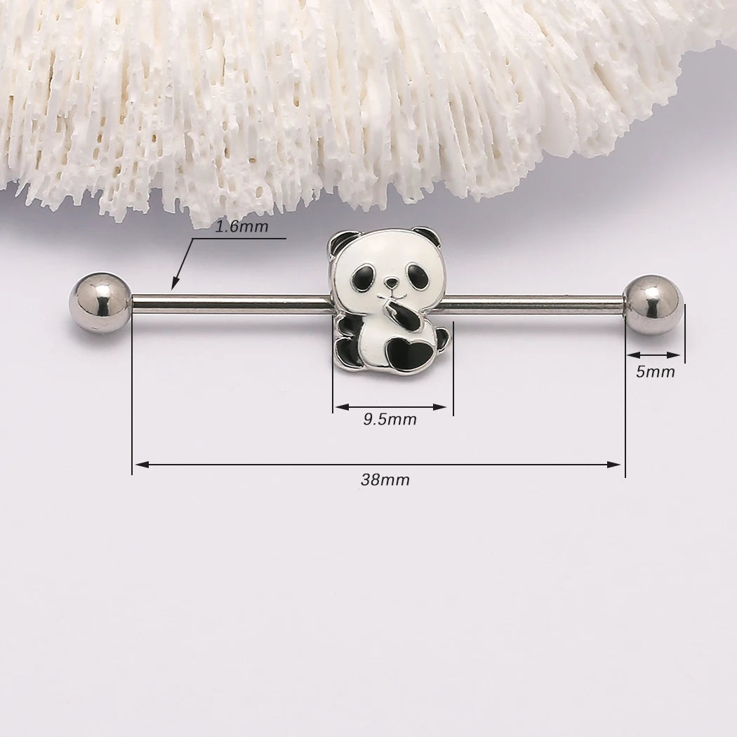 1PC 14G Panda Industrial Piercing  Surgical Steel Cartilage Ear industrial Barbell Body  Jewelry