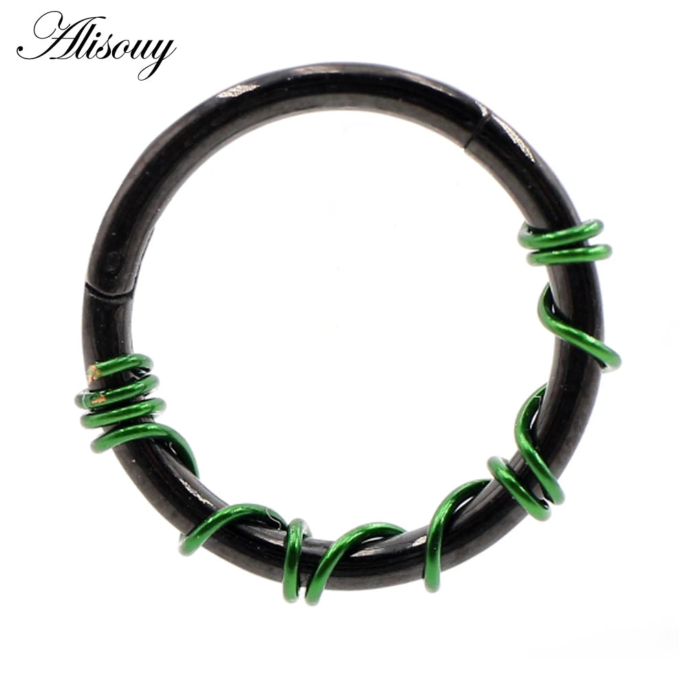 Alisouy 1PC Stainless Steel Twist Wire Hinged Clicker Nose Hoop Rings Ear Cartilage Tragus Daith Septum Body Piercing Jewelry