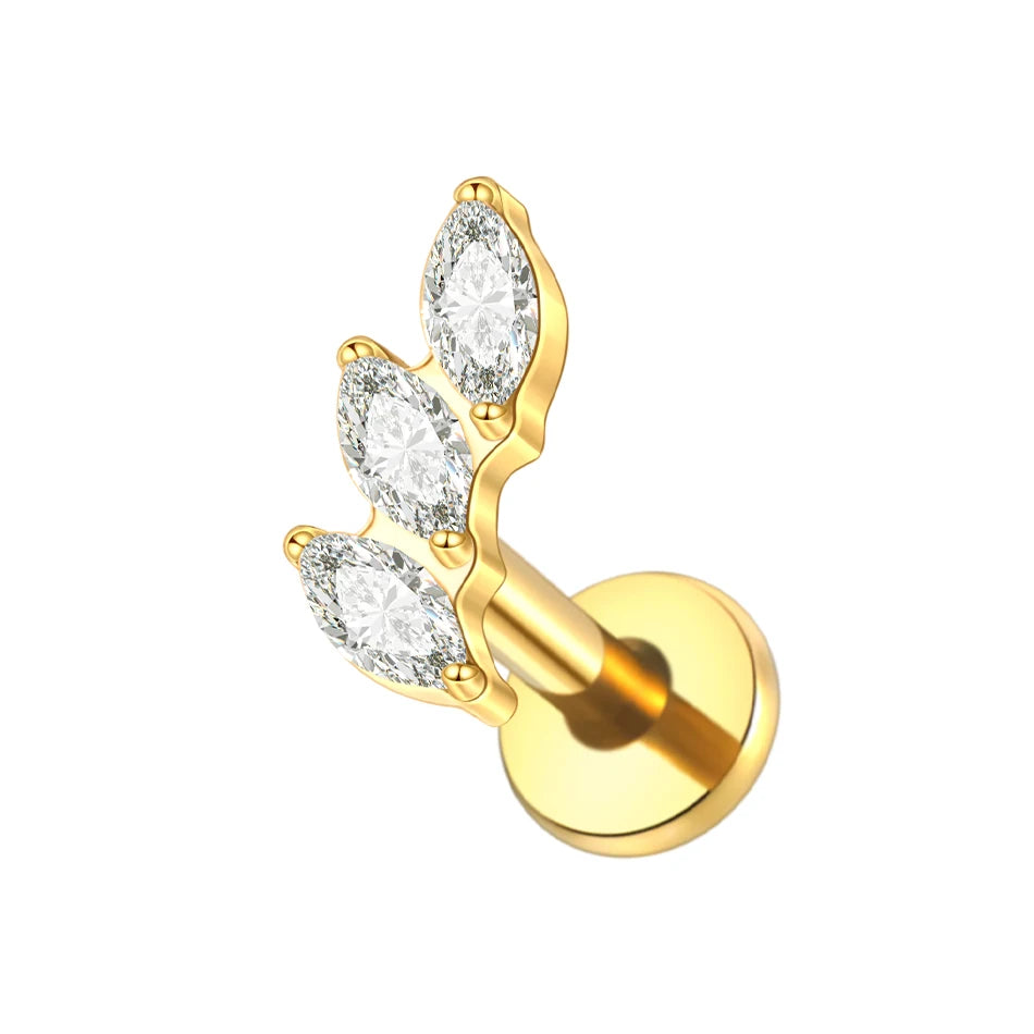 1PC Titanium Ear Cartilage Piercings Flat Back Stud Earring Internal Thread Butterfly Cross CZ Helix Tragus Piercing Jewelry 16G