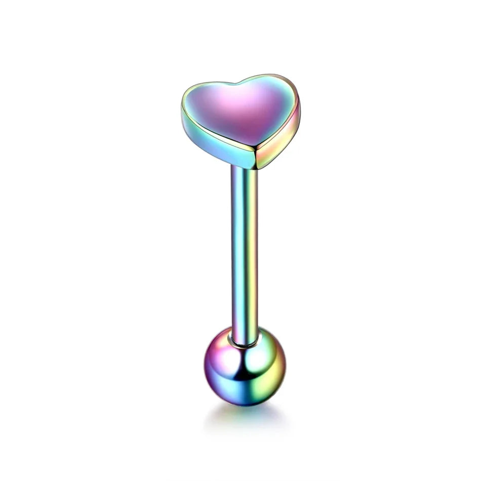1PC Stainless Steel Heart Shaped Tongue Ring Barbell Tongue Piercing Cute Bar Ear Tragus Studs Labret Piercing Body Jewelry