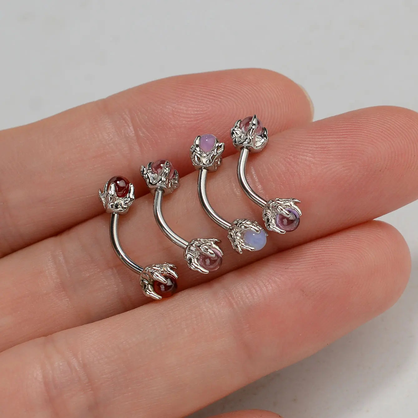 1PC Stainless Steel Curved Barbells Opal Eyebrow Rings Dragon Claw CZ  Eyebrow Studs Ear Cartilage Tragus Body Piercing Jewelry