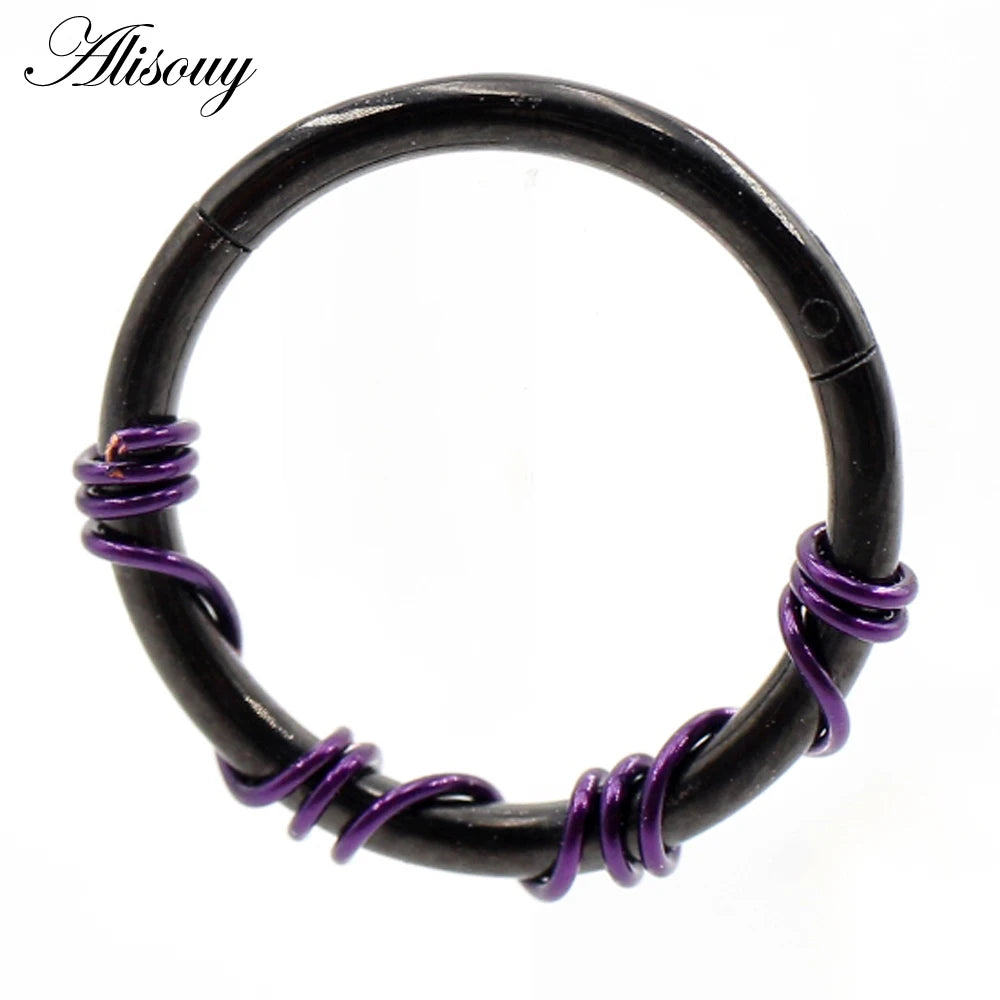Alisouy 1PC Stainless Steel Twist Wire Hinged Clicker Nose Hoop Rings Ear Cartilage Tragus Daith Septum Body Piercing Jewelry