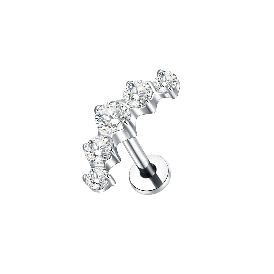 1PC Titanium Ear Cartilage Piercings Flat Back Stud Earring Internal Thread Butterfly Cross CZ Helix Tragus Piercing Jewelry 16G