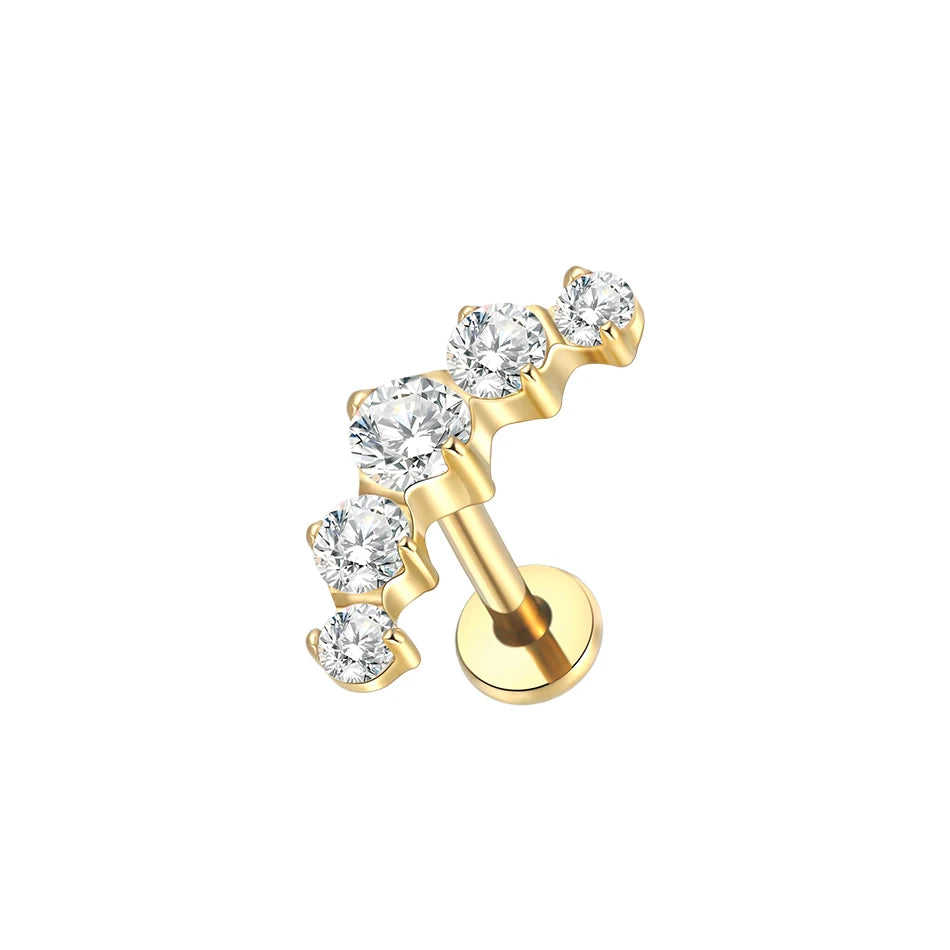 1PC Titanium Ear Cartilage Piercings Flat Back Stud Earring Internal Thread Butterfly Cross CZ Helix Tragus Piercing Jewelry 16G