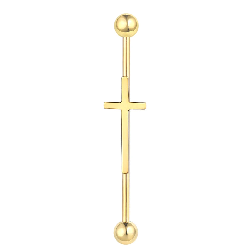 1PC Steel Cross Industrial Piercings Orelha Cartilagem Industrial Barbell Earrings Piercing Bar Scaffold Ear Cartilage Helix 14G