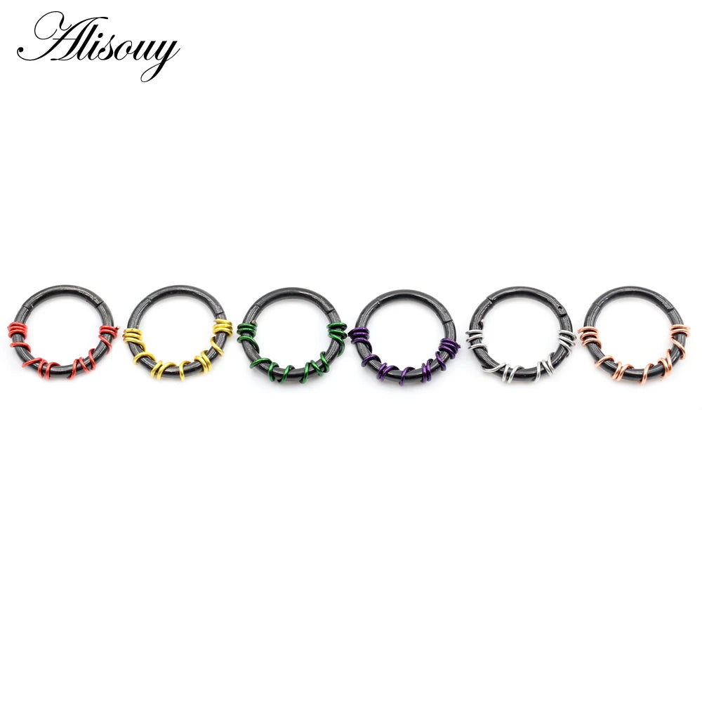 Alisouy 1PC Stainless Steel Twist Wire Hinged Clicker Nose Hoop Rings Ear Cartilage Tragus Daith Septum Body Piercing Jewelry