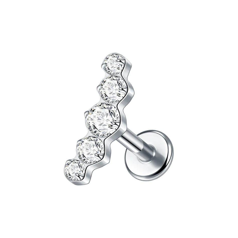 1PC Titanium Ear Cartilage Piercings Flat Back Stud Earring Internal Thread Butterfly Cross CZ Helix Tragus Piercing Jewelry 16G