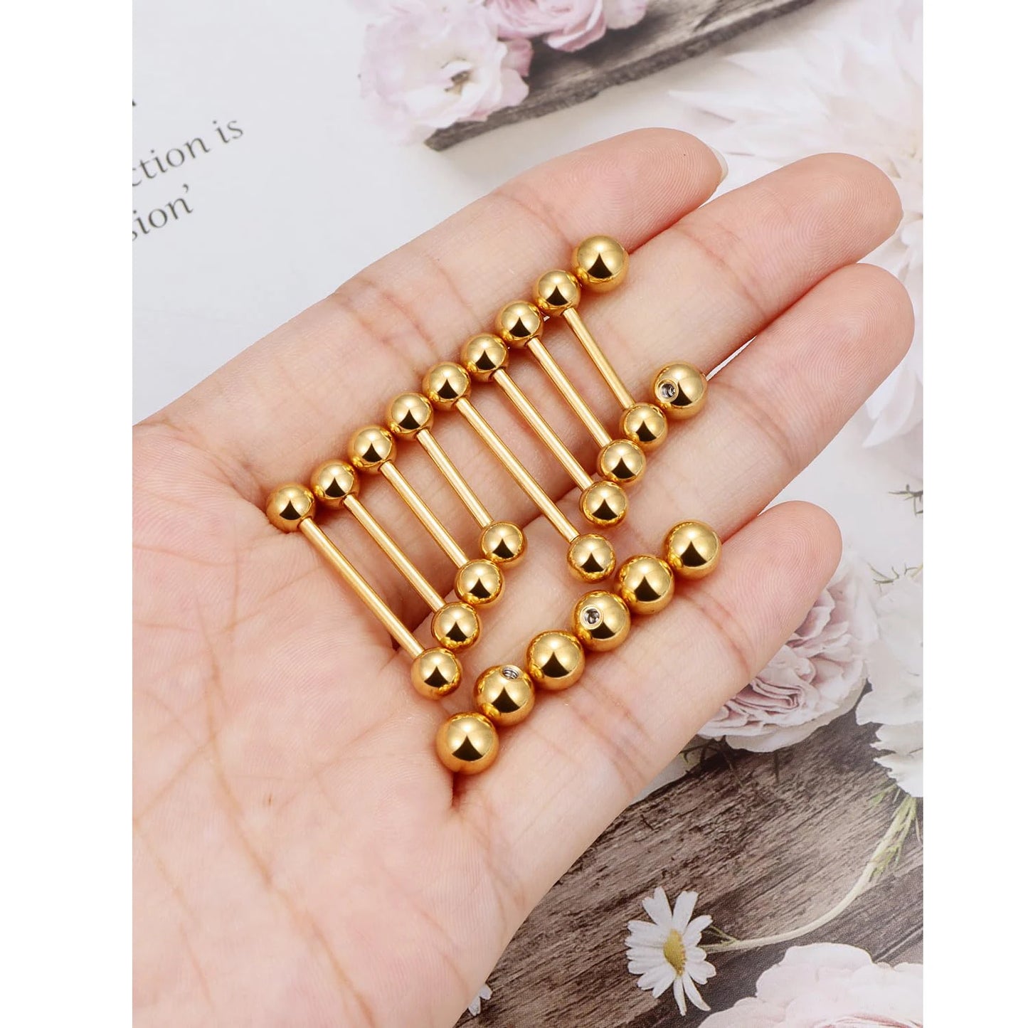 14G 16G Nipple Tongue Rings Stainless Steel Barbells Piercing Jewelry Silvery Black Golden 12mm-18mm Length Ball Size 5MM 6MM