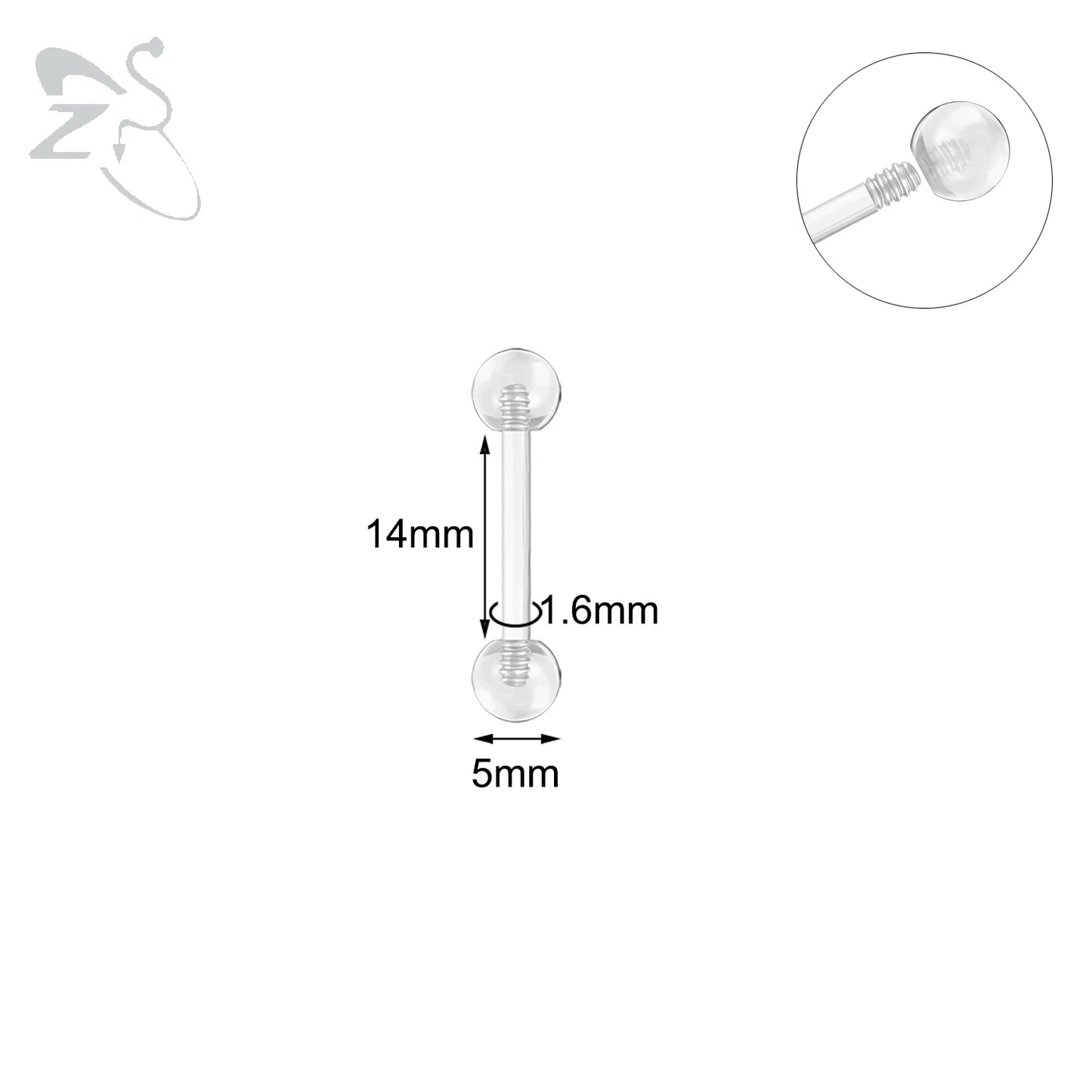 ZS 1PC Acrylic Stud Earring for Women Men Transparent Double Headed Round Earring Ear Helix Conch Cartilage Piercing 14G Jewelry