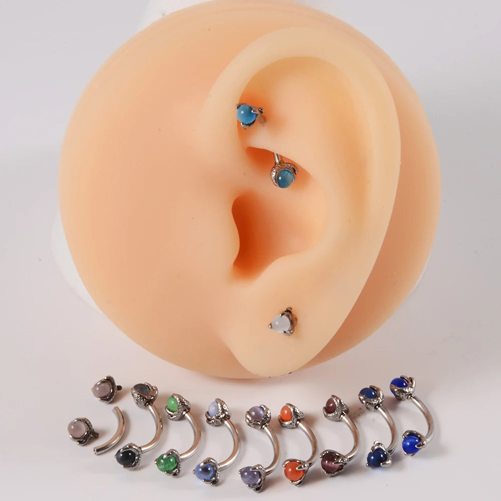 1PC 316L Surgical Steel Stylish sexy Curved Barbell Ring Opal Eyebrow Ear Cartilage Helix Piercings Jewelry 16G Ladies Men