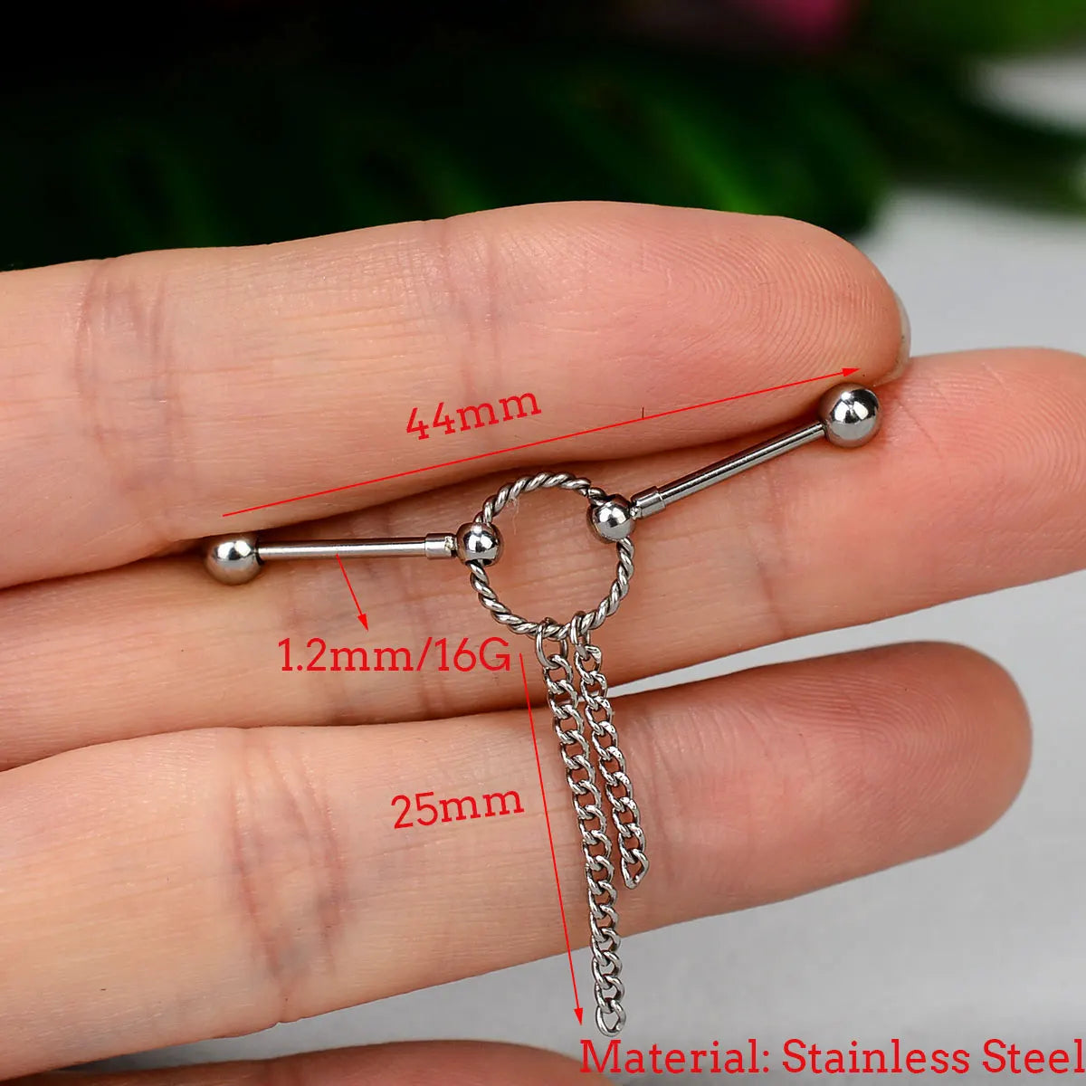 1PC Surgical Steel Industrial Piercing Jewelry With Chain Tassel Bridge Piercing Barbell Earrings Scaffold Bar for Women Men 16G