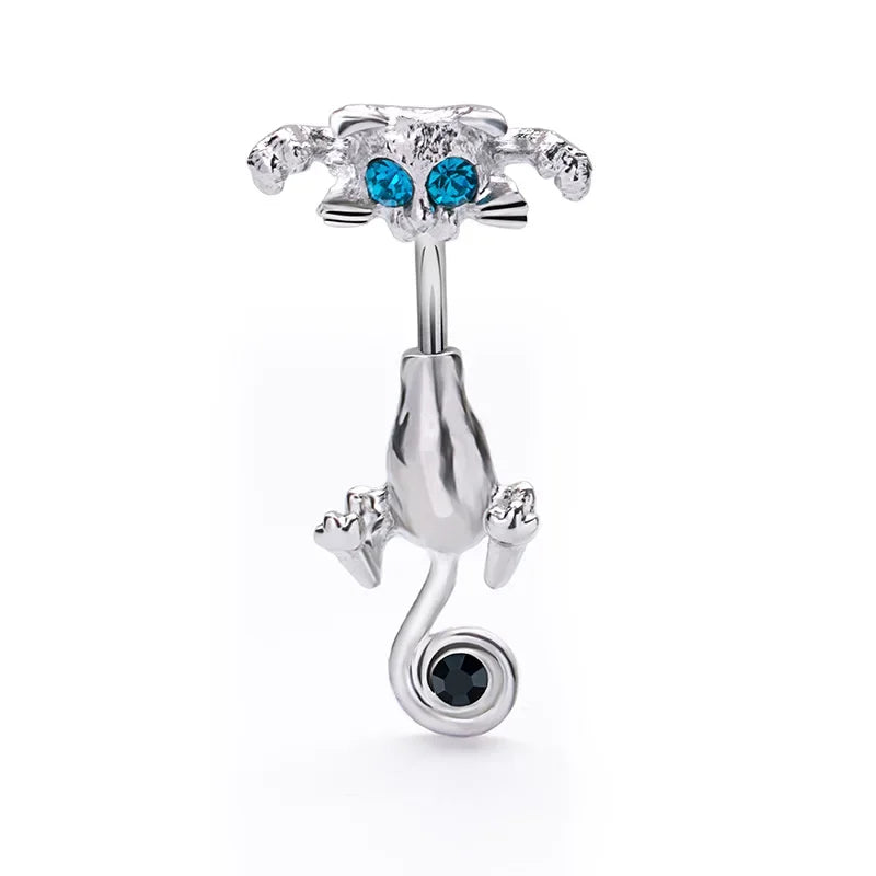 Elegant Stainless Steel Cat-Shaped Belly Ring with Zircon Detailing