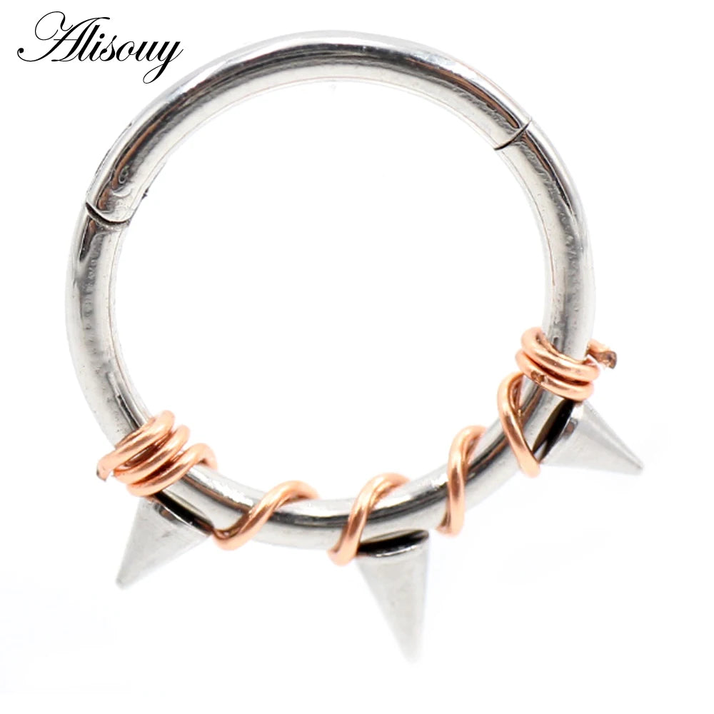 Alisouy 1PC Stainless Steel Twist Wire Hinged Clicker Nose Hoop Rings Ear Cartilage Tragus Daith Septum Body Piercing Jewelry