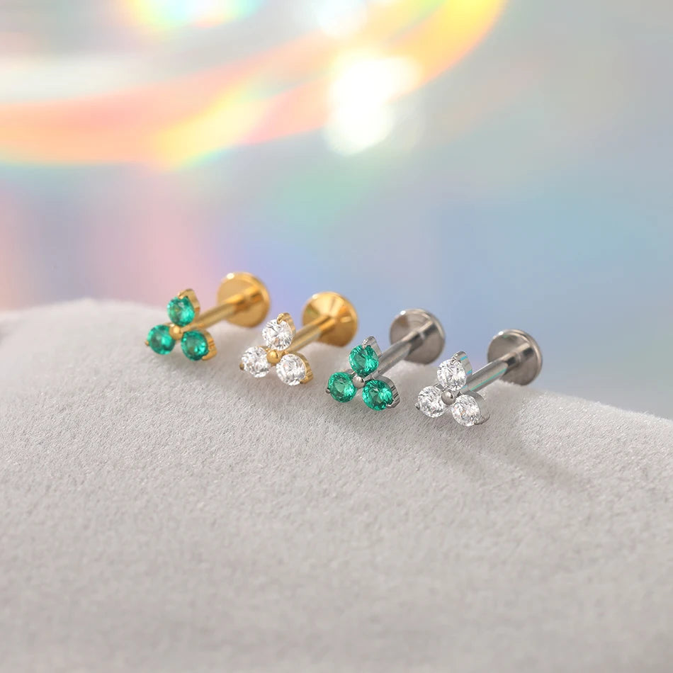 1pc Titanium White Green Zircon Stud Earring for Women Flat Back Helix Tragus Labret Piercing Body Jewelry