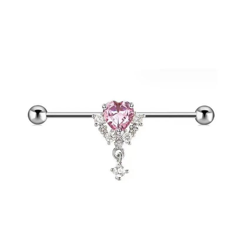 1PC Industrial Piercing Barbells Jewelry Stainless Steel CZ Heart Ball Pearl Cartilage Helix Earring Body Piercing for Women Men
