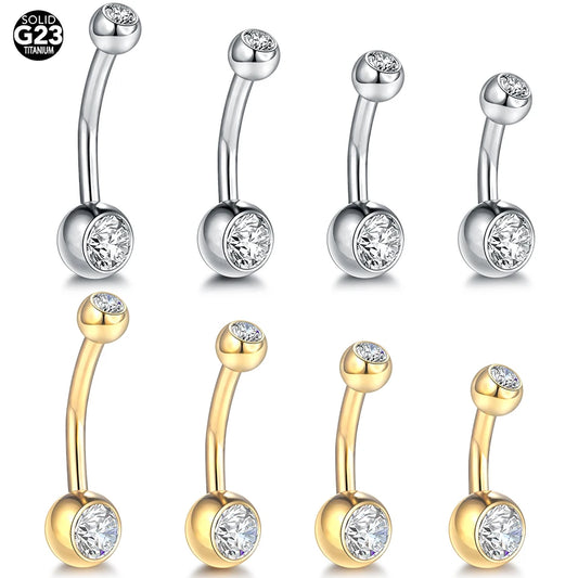 1PCS G23 Titanium 14G Gold Color Belly Button Rings Navel Nombril Piercing CZ Gem 6/8/10/12mm Bar Belly Piercing Sexy Jewelry
