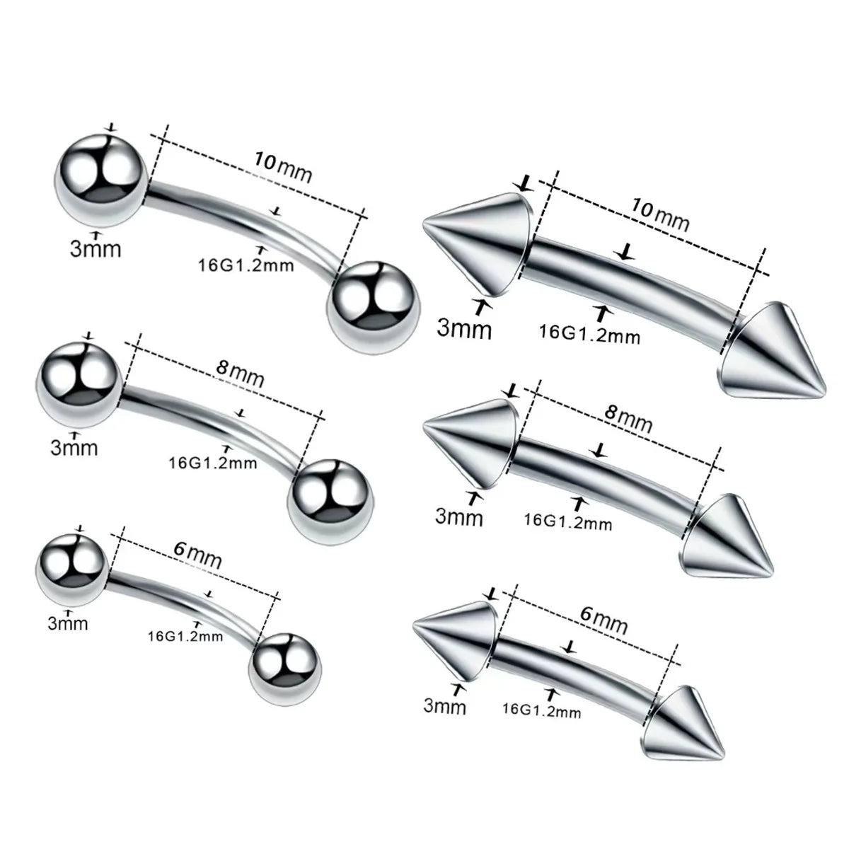 10Pcs Epoxy Curved Barbells Eyebrow Rings Piercing Jewelry Banana Bar Cartilage Tragus Body Piercing Gift