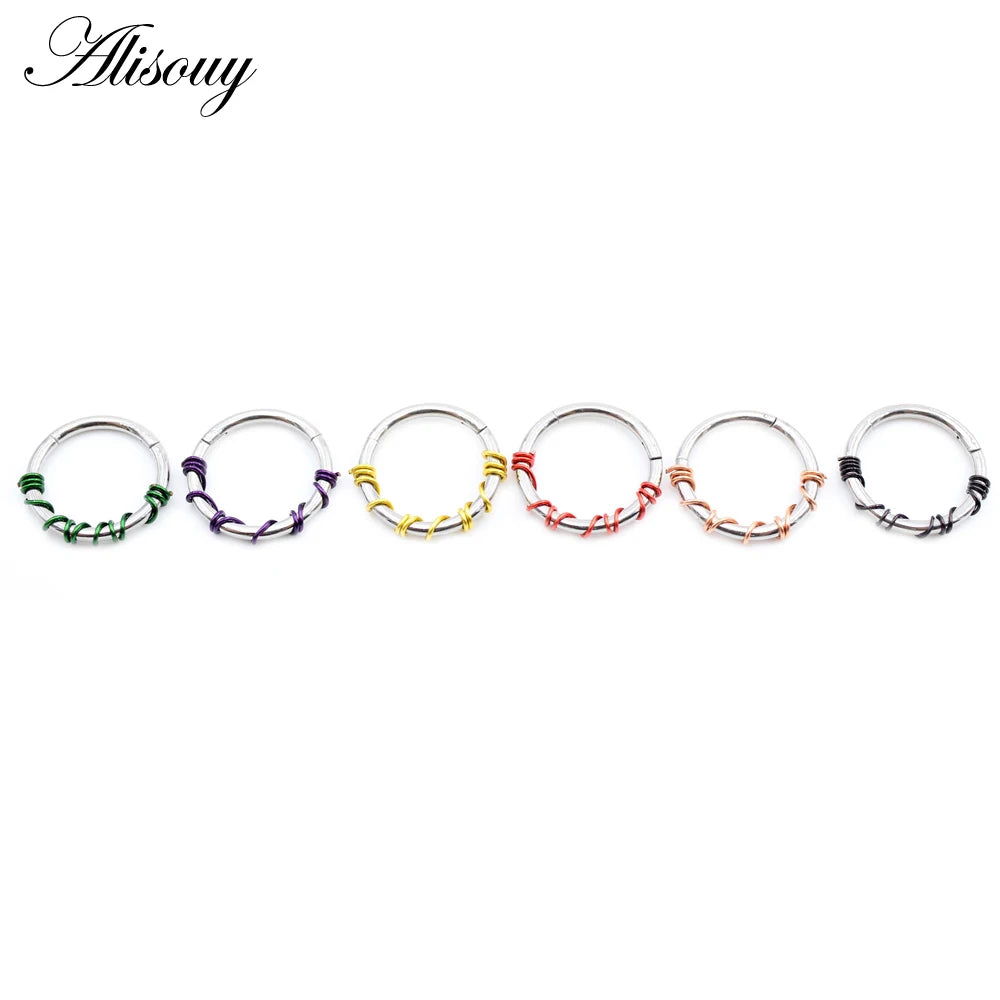 Alisouy 1PC Stainless Steel Twist Wire Hinged Clicker Nose Hoop Rings Ear Cartilage Tragus Daith Septum Body Piercing Jewelry