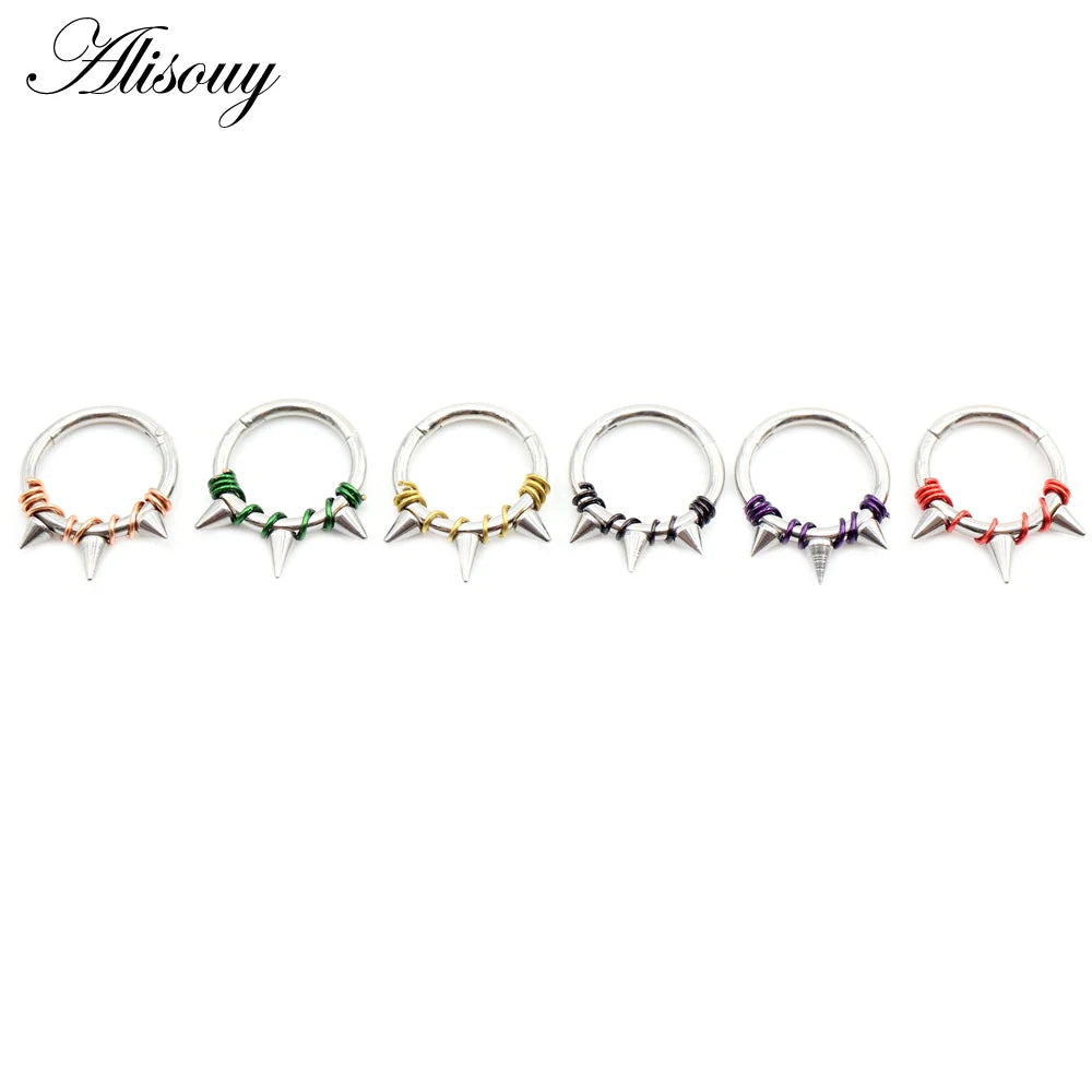 Alisouy 1PC Stainless Steel Twist Wire Hinged Clicker Nose Hoop Rings Ear Cartilage Tragus Daith Septum Body Piercing Jewelry